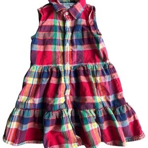 Ralph Lauren 18M Plaid Sleevless Button Up Dress Collared Ruffles